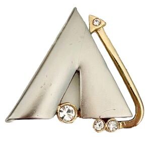 Vintage Silver and Gold Tone Rhinestone Brooch Pin A V Arrow Triangle Retro 80s